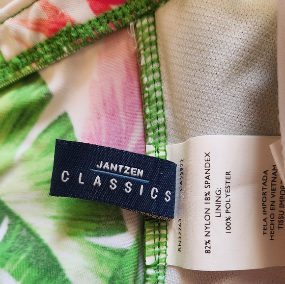 Jantzen Classic One Piece Palm Pattern Green&Pink Swim Suit Size 12. - Picture 9 of 11